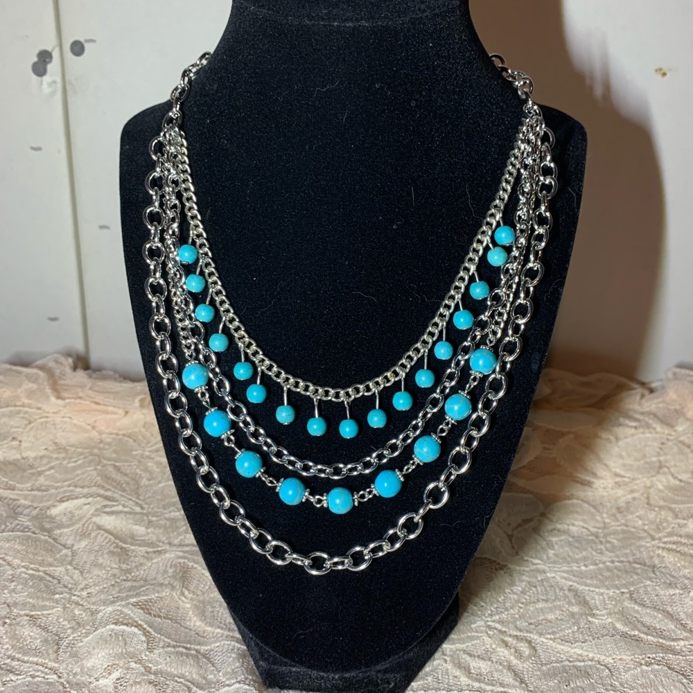 Paparazzi Turquoise Ground Forces Layered Necklace and Earrings Set - Picture 2 of 6